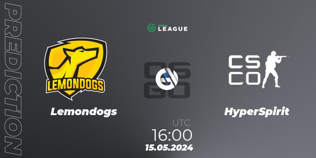 Pronósticos Lemondogs - HyperSpirit. 15.05.2024 at 16:00. ESEA Season 49: Advanced Division - Europe - Counter-Strike (CS2)