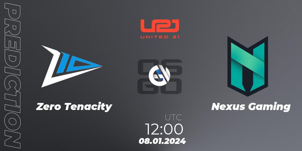 Pronósticos Zero Tenacity - Nexus Gaming. 08.01.24. United21 Season 10 - CS2 (CS:GO)