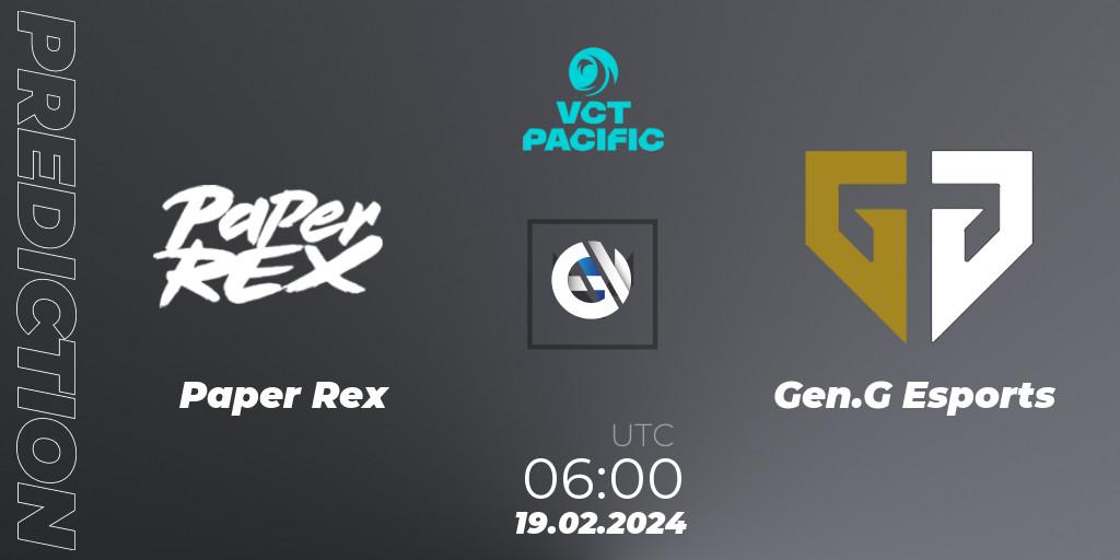Pronósticos Paper Rex - Gen.G Esports. 19.02.2024 at 06:00. VCT 2024: Pacific Kickoff - VALORANT