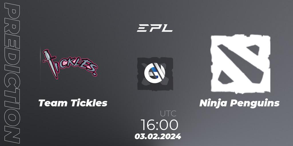 Pronósticos Team Tickles - Ninja Penguins. 03.02.2024 at 15:59. European Pro League Season 16 - Dota 2