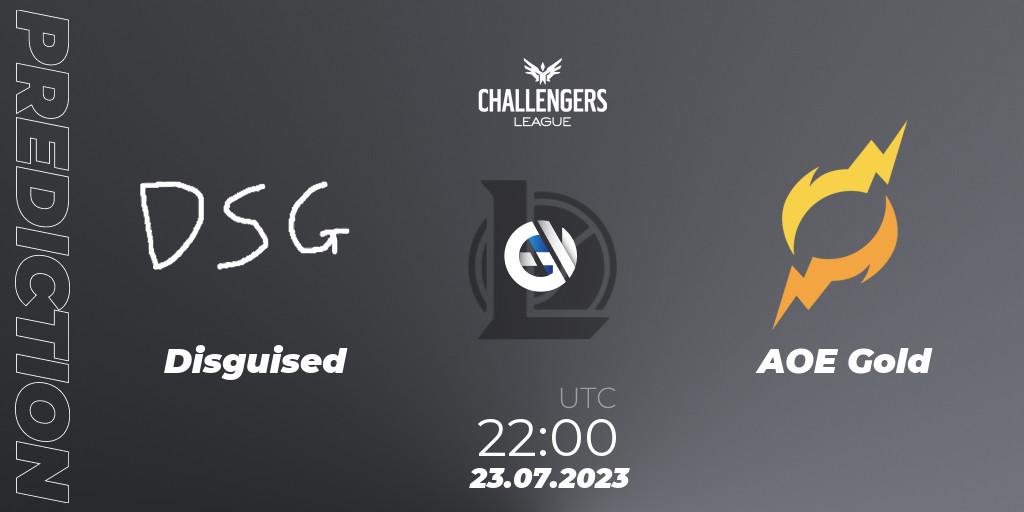 Pronósticos Disguised - AOE Gold. 23.07.2023 at 22:00. North American Challengers League 2023 Summer - Playoffs - LoL