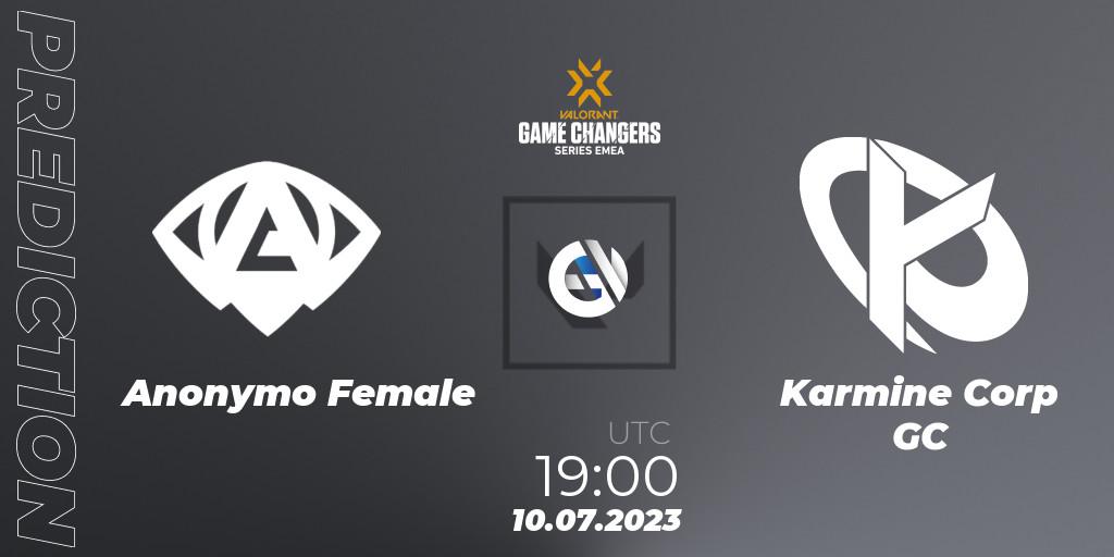 Pronósticos Anonymo Female - Karmine Corp GC. 10.07.2023 at 19:10. VCT 2023: Game Changers EMEA Series 2 - Group Stage - VALORANT