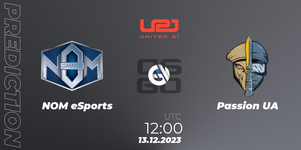 Pronósticos NOM eSports - Passion UA. 13.12.2023 at 12:00. United21 Season 9 - Counter-Strike (CS2)