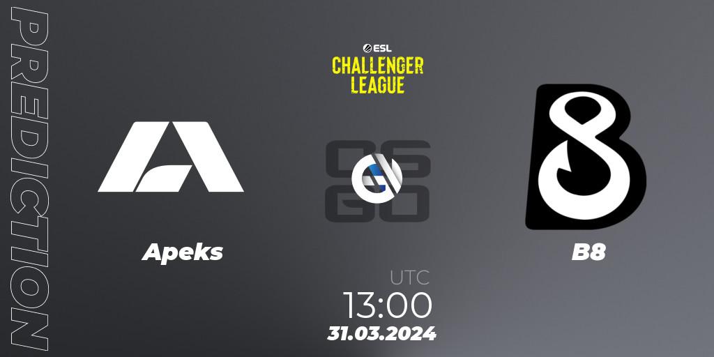 Pronósticos Apeks - B8. 31.03.24. ESL Challenger League Season 47: Europe - CS2 (CS:GO)