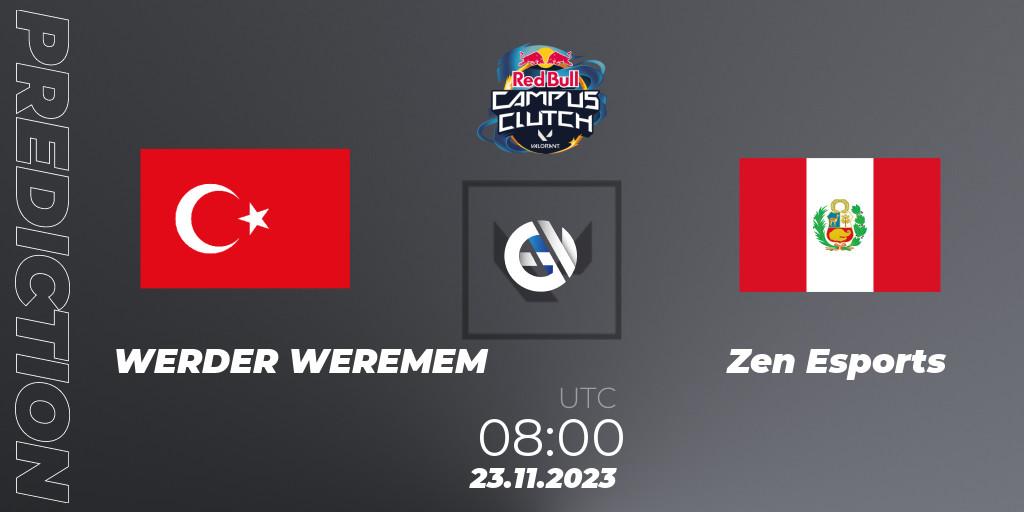 Pronósticos WERDER WEREMEM - Zen Esports. 23.11.2023 at 09:00. Red Bull Campus Clutch 2023 - VALORANT
