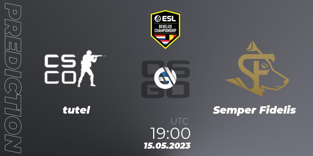 Pronósticos tutel - Semper Fidelis. 15.05.2023 at 19:00. ESL Benelux Championship Spring 2023 - Counter-Strike (CS2)