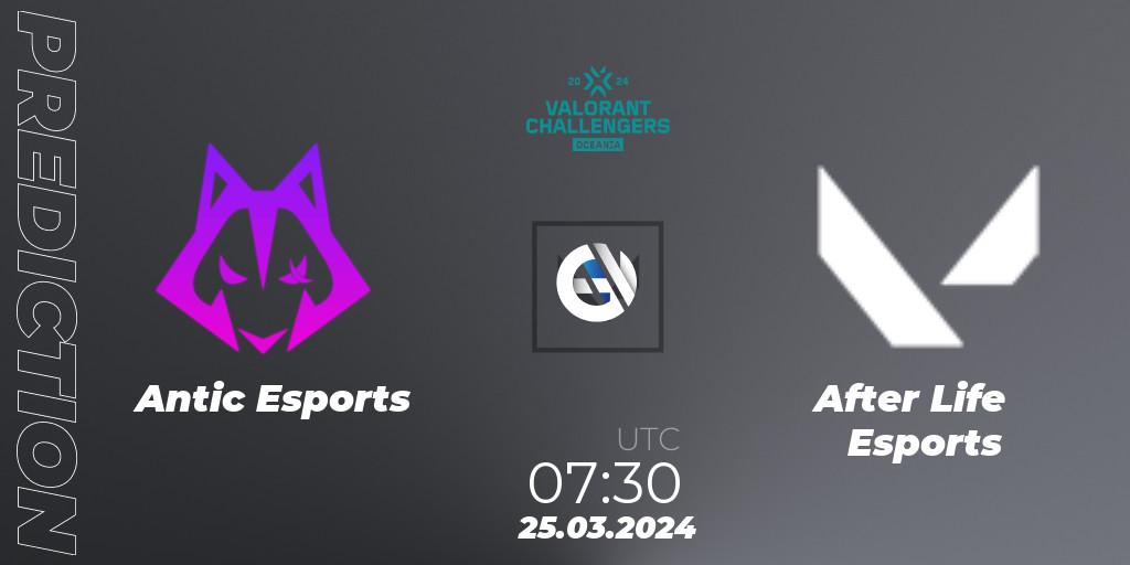 Pronósticos Antic Esports - After Life Esports. 25.03.2024 at 07:30. VALORANT Challengers 2024 Oceania: Split 1 - VALORANT