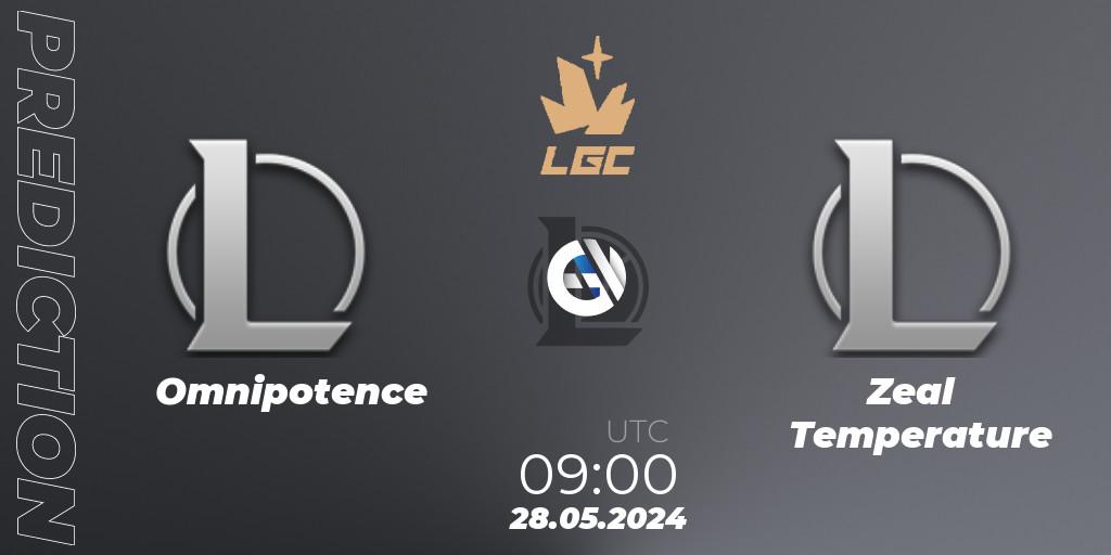 Pronósticos Omnipotence - Zeal Temperature. 28.05.2024 at 09:00. Legend Cup 2024 - LoL