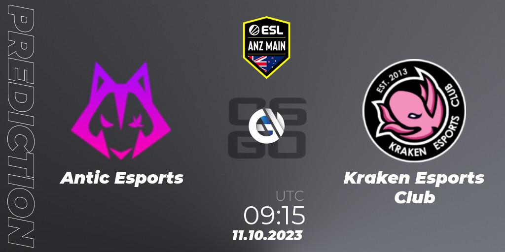 Pronósticos Antic Esports - Kraken Esports Club. 11.10.2023 at 09:15. ESL ANZ Main Season 17 - Counter-Strike (CS2)