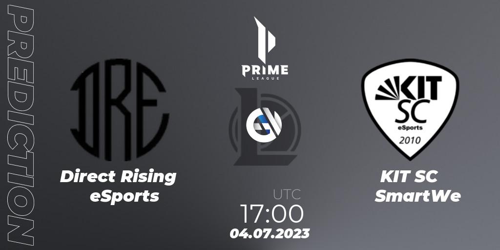 Pronósticos Direct Rising eSports - KIT SC SmartWe. 04.07.2023 at 17:00. Prime League 2nd Division Summer 2023 - LoL