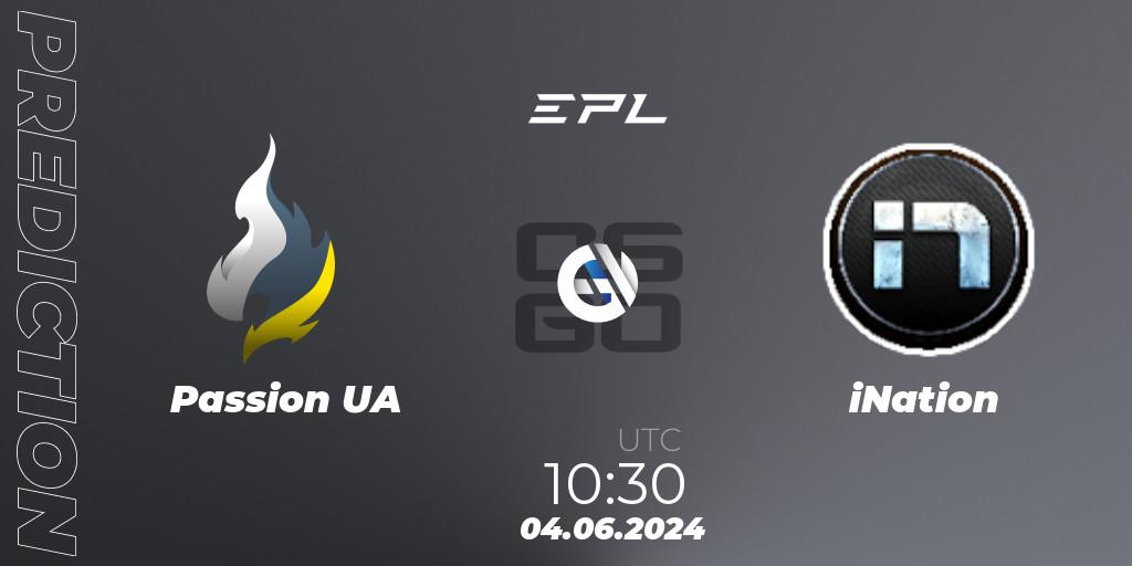 Pronósticos Passion UA - iNation. 04.06.2024 at 11:45. European Pro League Season 16 - Counter-Strike (CS2)