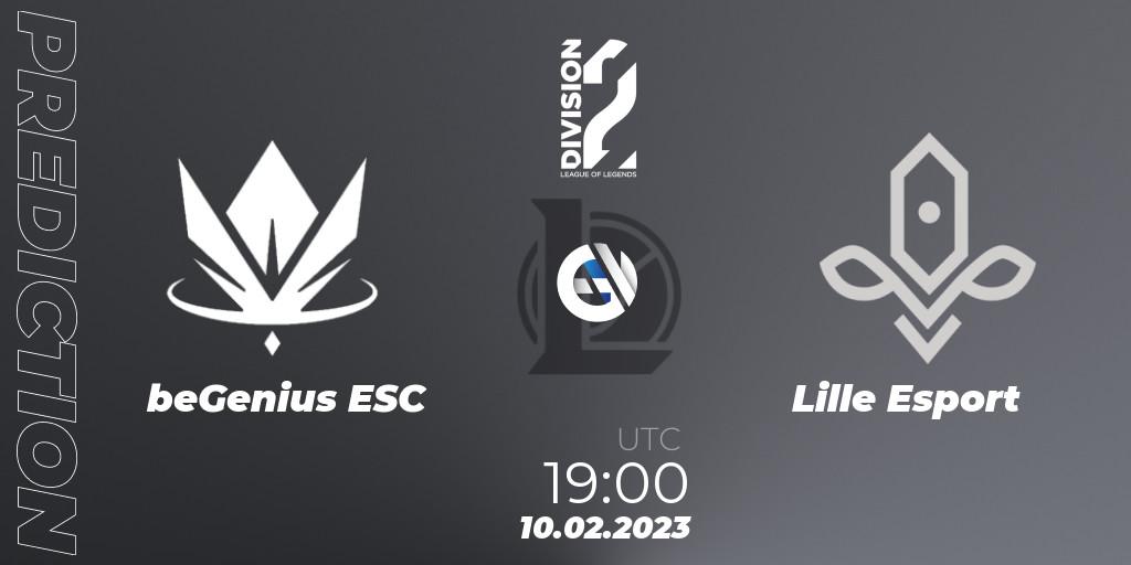 Pronósticos beGenius ESC - Lille Esport. 10.02.2023 at 19:15. LFL Division 2 Spring 2023 - Group Stage - LoL