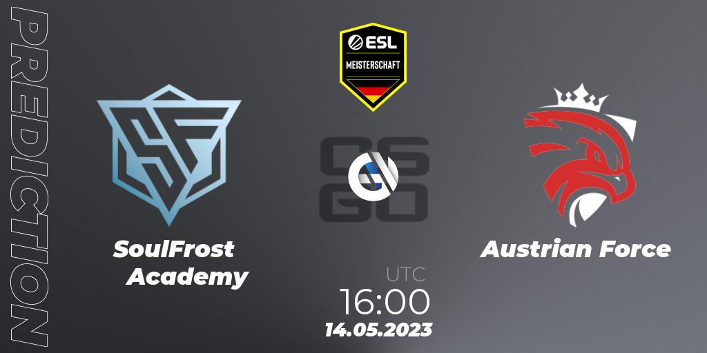 Pronósticos SoulFrost Academy - Austrian Force. 14.05.2023 at 16:00. ESL Meisterschaft: Spring 2023 - Division 2 - Counter-Strike (CS2)