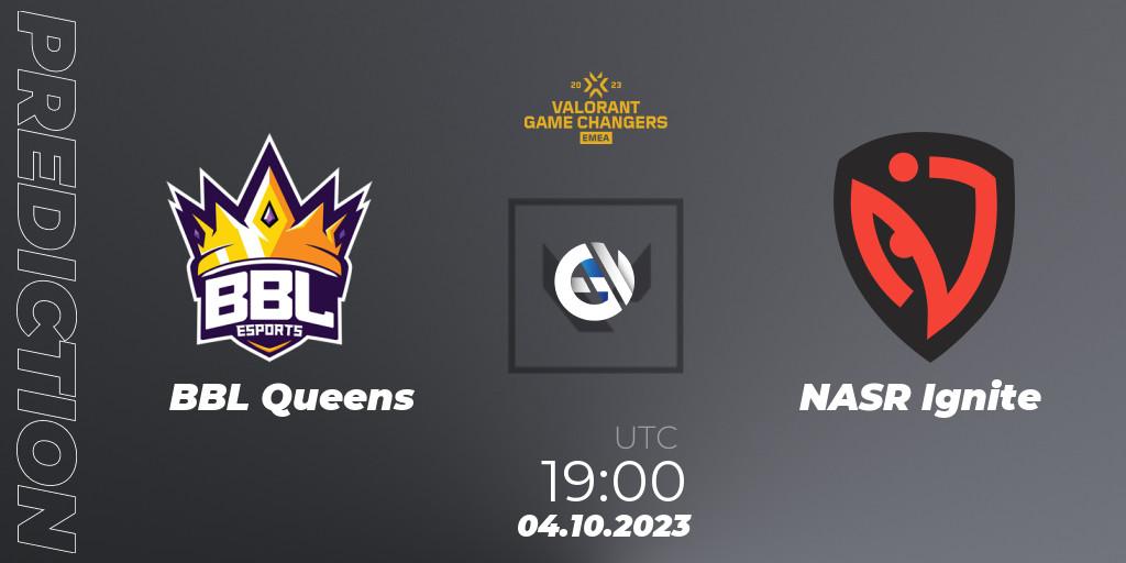 Pronósticos BBL Queens - NASR Ignite. 04.10.2023 at 19:30. VCT 2023: Game Changers EMEA Stage 3 - Playoffs - VALORANT