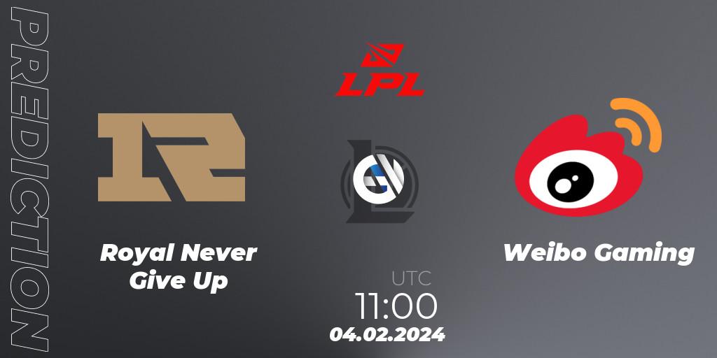Pronósticos Royal Never Give Up - Weibo Gaming. 04.02.24. LPL Spring 2024 - Group Stage - LoL