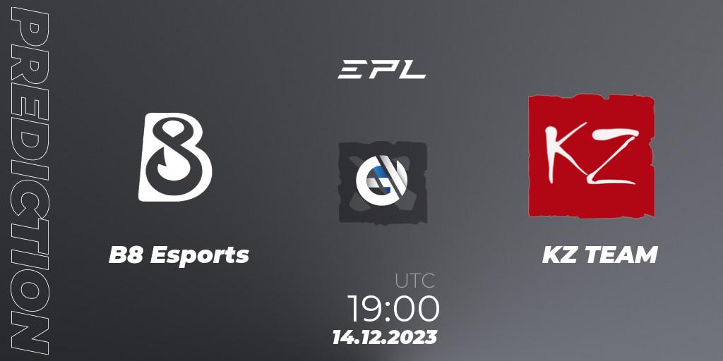 Pronósticos B8 Esports - KZ TEAM. 20.12.2023 at 19:04. European Pro League Season 15 - Dota 2