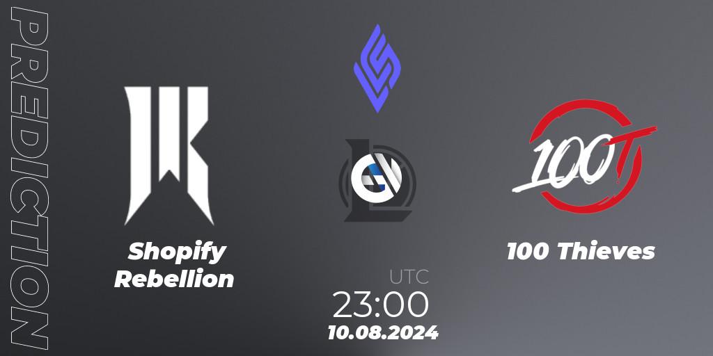 Pronósticos Shopify Rebellion - 100 Thieves. 10.08.2024 at 23:00. LCS Summer 2024 - Group Stage - LoL