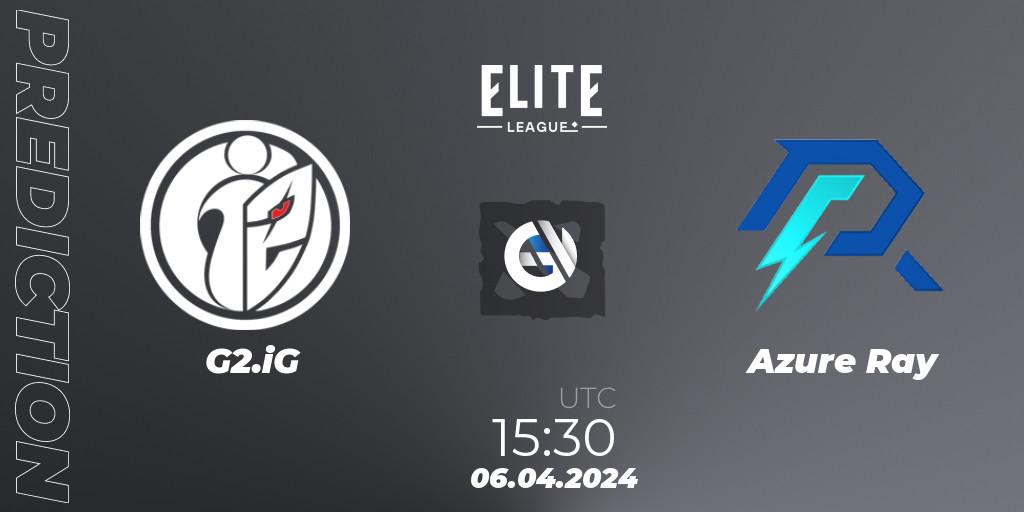Pronósticos G2.iG - Azure Ray. 06.04.2024 at 16:38. Elite League: Round-Robin Stage - Dota 2