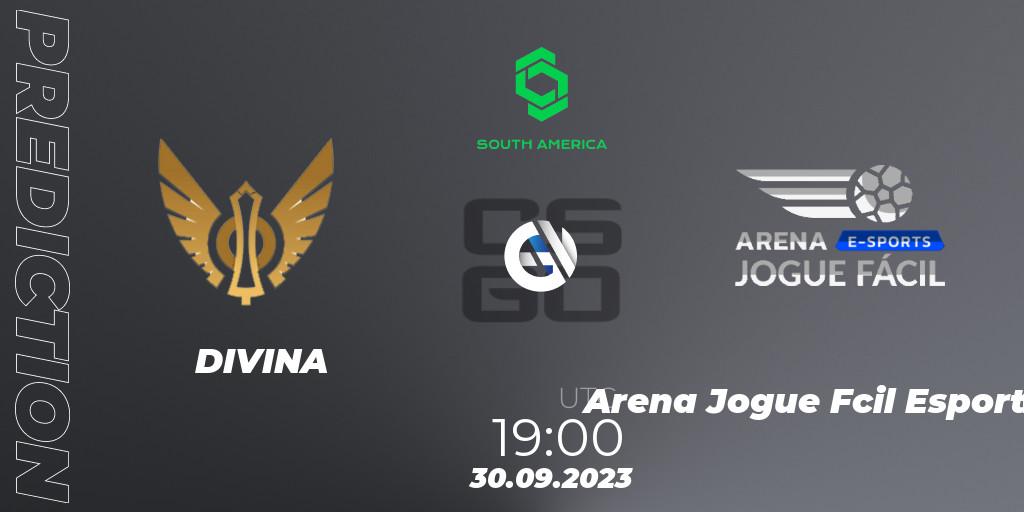 Pronósticos DIVINA - Arena Jogue Fácil Esports. 30.09.2023 at 19:00. CCT South America Series #12: Closed Qualifier - Counter-Strike (CS2)