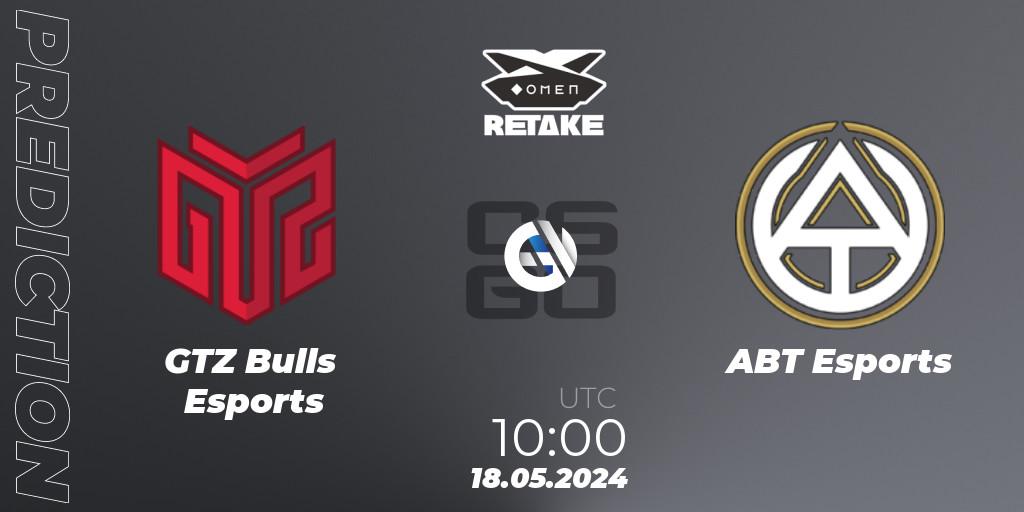 Pronósticos GTZ Bulls Esports - ABT Esports. 18.05.2024 at 10:00. Circuito Retake Season 8: Take #2 - Counter-Strike (CS2)