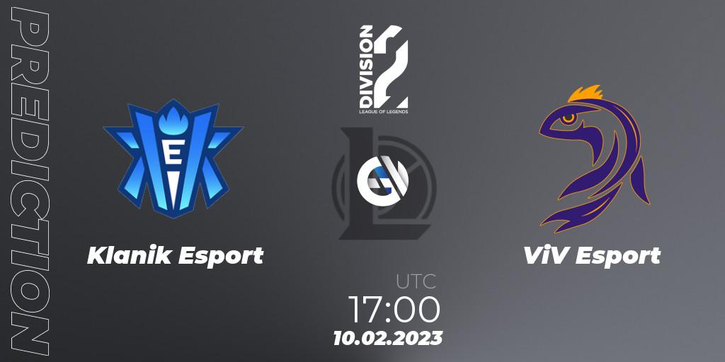 Pronósticos Klanik Esport - ViV Esport. 10.02.2023 at 17:00. LFL Division 2 Spring 2023 - Group Stage - LoL