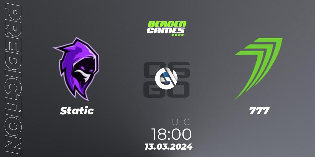 Pronósticos Static - 777. 13.03.2024 at 18:00. Bergen Games 2024: Online Stage - Counter-Strike (CS2)
