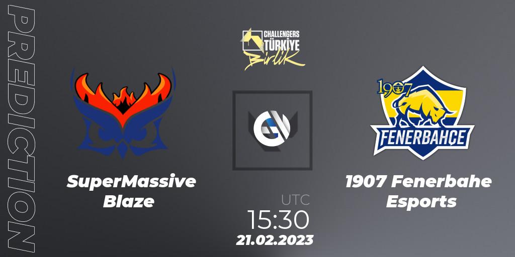 Pronósticos SuperMassive Blaze - 1907 Fenerbahçe Esports. 21.02.2023 at 15:00. VALORANT Challengers 2023 Turkey: Birlik Split 1 - VALORANT