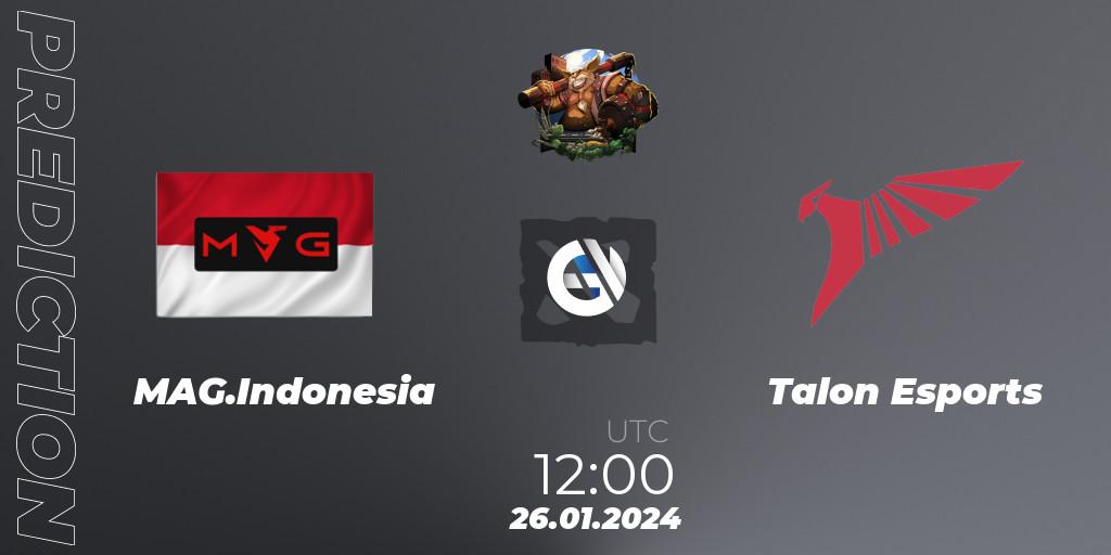 Pronósticos MAG.Indonesia - Talon Esports. 26.01.2024 at 12:00. ESL One Birmingham 2024: Southeast Asia Closed Qualifier - Dota 2