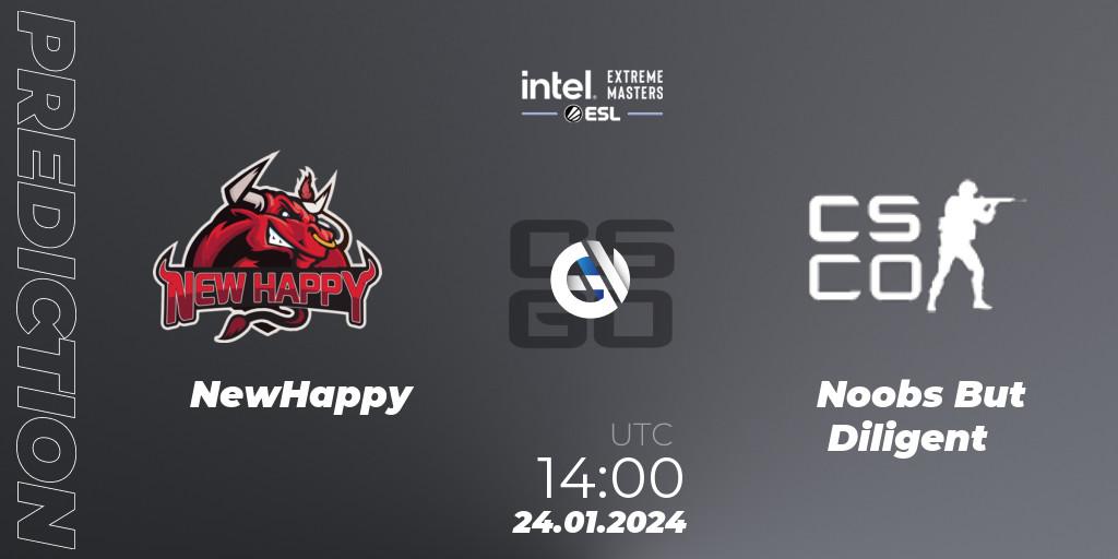 Pronósticos NewHappy - Noobs But Diligent. 24.01.2024 at 14:00. Intel Extreme Masters China 2024: Asian Open Qualifier #2 - Counter-Strike (CS2)