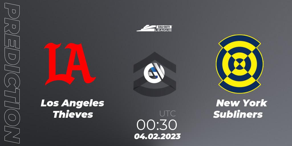 Pronósticos Los Angeles Thieves - New York Subliners. 04.02.2023 at 00:30. Call of Duty League 2023: Stage 2 Major - Call of Duty