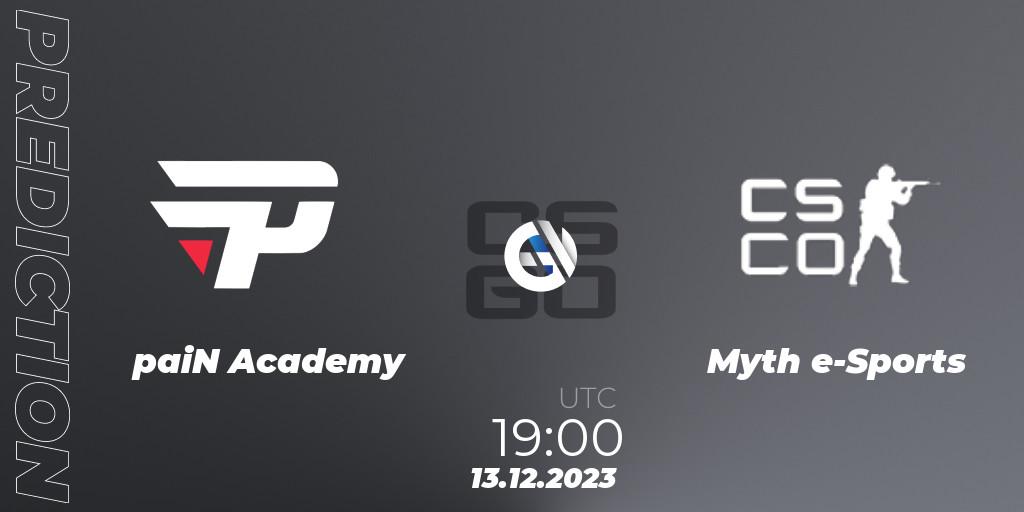 Pronósticos paiN Academy - Myth e-Sports. 13.12.2023 at 19:00. Gamers Club Liga Série A: December 2023 - Counter-Strike (CS2)