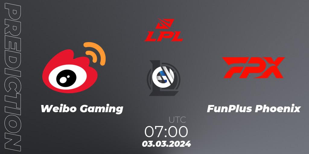 Pronósticos Weibo Gaming - FunPlus Phoenix. 03.03.24. LPL Spring 2024 - Group Stage - LoL