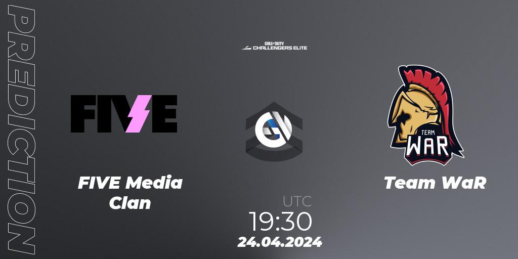 Pronósticos FIVE Media Clan - Team WaR. 24.04.2024 at 19:30. Call of Duty Challengers 2024 - Elite 2: EU - Call of Duty