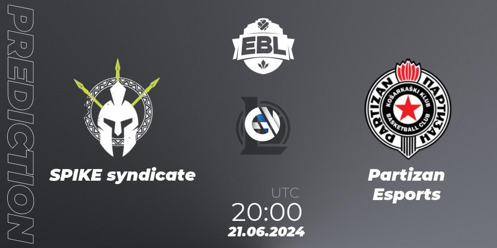 Pronósticos SPIKE syndicate - Partizan Esports. 21.06.2024 at 20:00. Esports Balkan League Season 15 - LoL