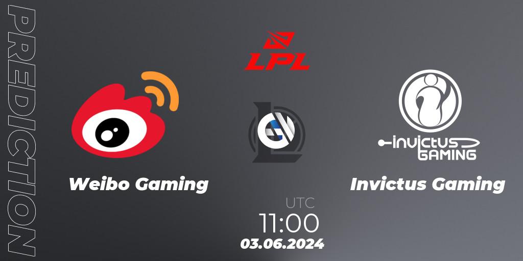 Pronósticos Weibo Gaming - Invictus Gaming. 03.06.2024 at 11:00. LPL 2024 Summer - Group Stage - LoL