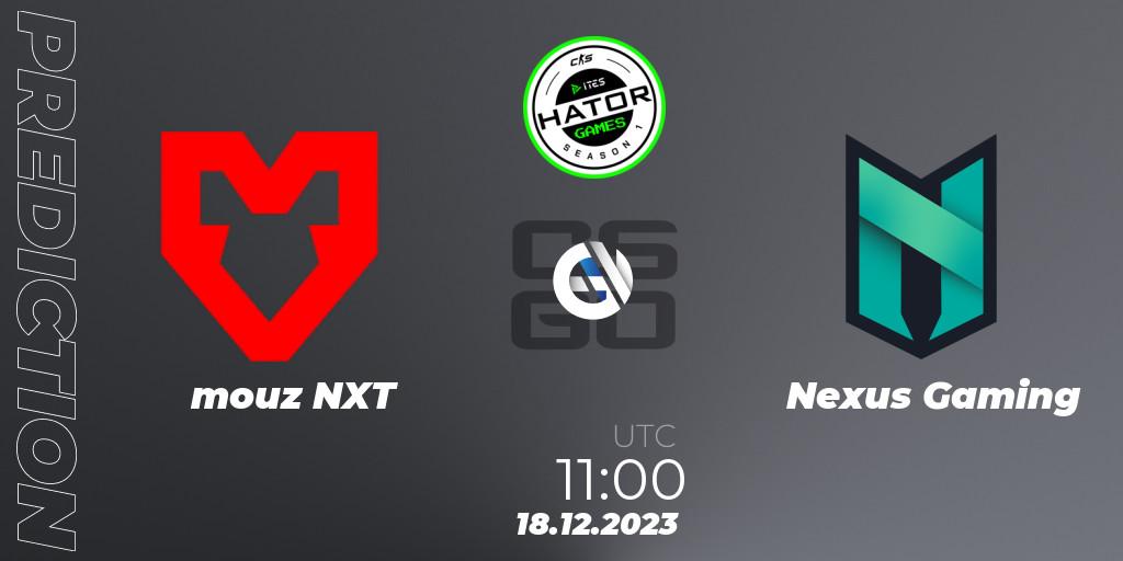 Pronósticos mouz NXT - Nexus Gaming. 18.12.2023 at 15:30. HATOR Games #1 - Counter-Strike (CS2)