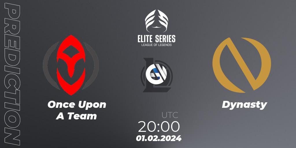 Pronósticos Once Upon A Team - Dynasty. 01.02.2024 at 20:00. Elite Series Spring 2024 - LoL