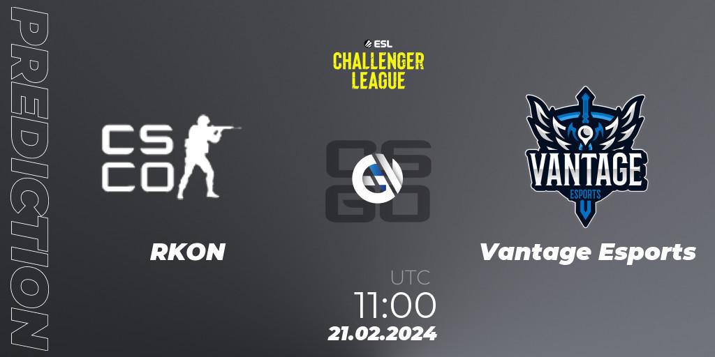 Pronósticos RKON - Vantage Esports. 27.02.2024 at 10:00. ESL Challenger League Season 47: Oceania - Counter-Strike (CS2)