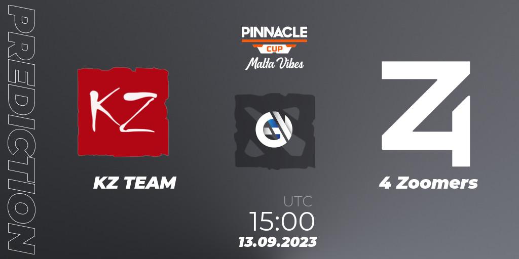 Pronósticos KZ TEAM - 4 Zoomers. 13.09.2023 at 15:02. Pinnacle Cup: Malta Vibes #3 - Dota 2