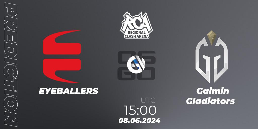 Pronósticos EYEBALLERS - Gaimin Gladiators. 08.06.2024 at 15:00. Regional Clash Arena Europe - Counter-Strike (CS2)