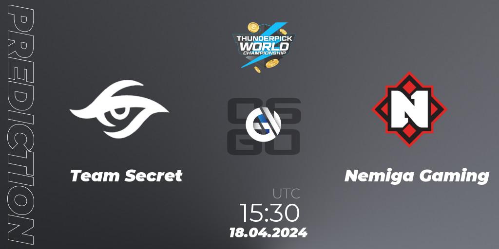 Pronósticos Team Secret - Nemiga Gaming. 18.04.24. Thunderpick World Championship 2024: European Series #1 - CS2 (CS:GO)