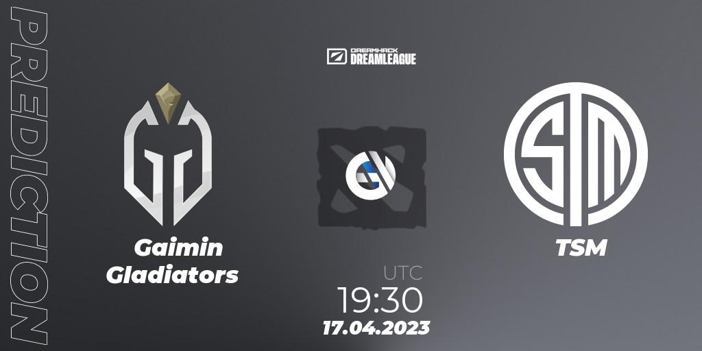 Pronósticos Gaimin Gladiators - TSM. 17.04.2023 at 19:25. DreamLeague Season 19 - Group Stage 2 - Dota 2