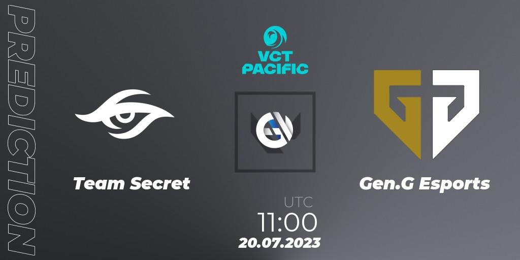 Pronósticos Team Secret - Gen.G Esports. 20.07.2023 at 12:00. VALORANT Champions Tour 2023: Pacific Last Chance Qualifier - VALORANT