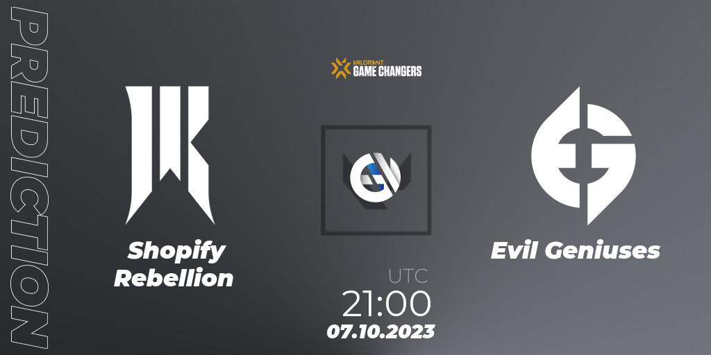 Pronósticos Shopify Rebellion - Evil Geniuses. 07.10.23. VCT 2023: Game Changers North America Series S3 - VALORANT