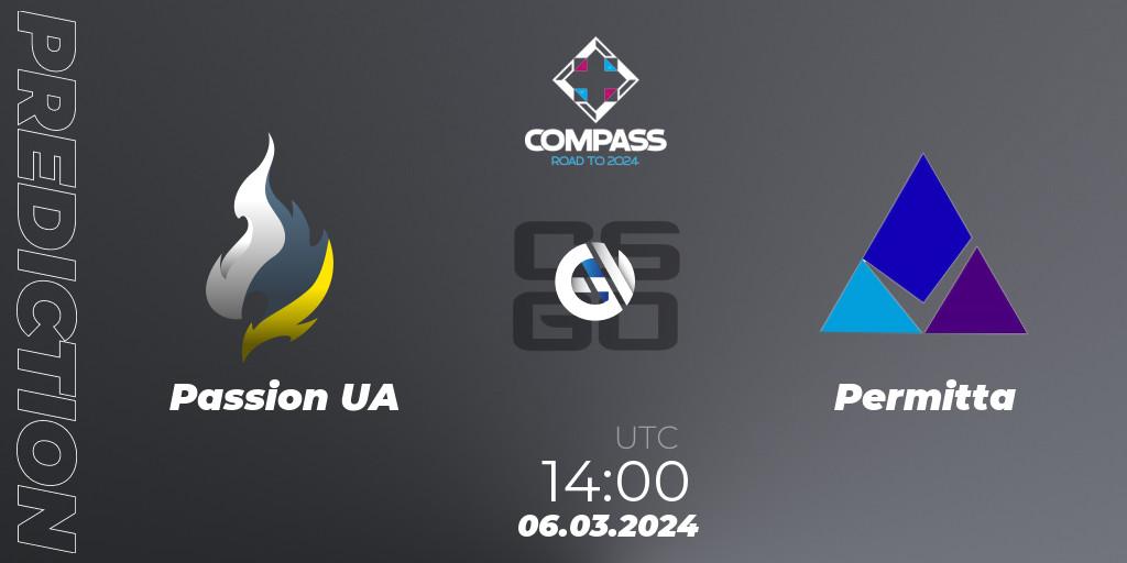 Pronósticos Passion UA - Permitta. 06.03.2024 at 14:00. YaLLa Compass Spring 2024 Contenders - Counter-Strike (CS2)