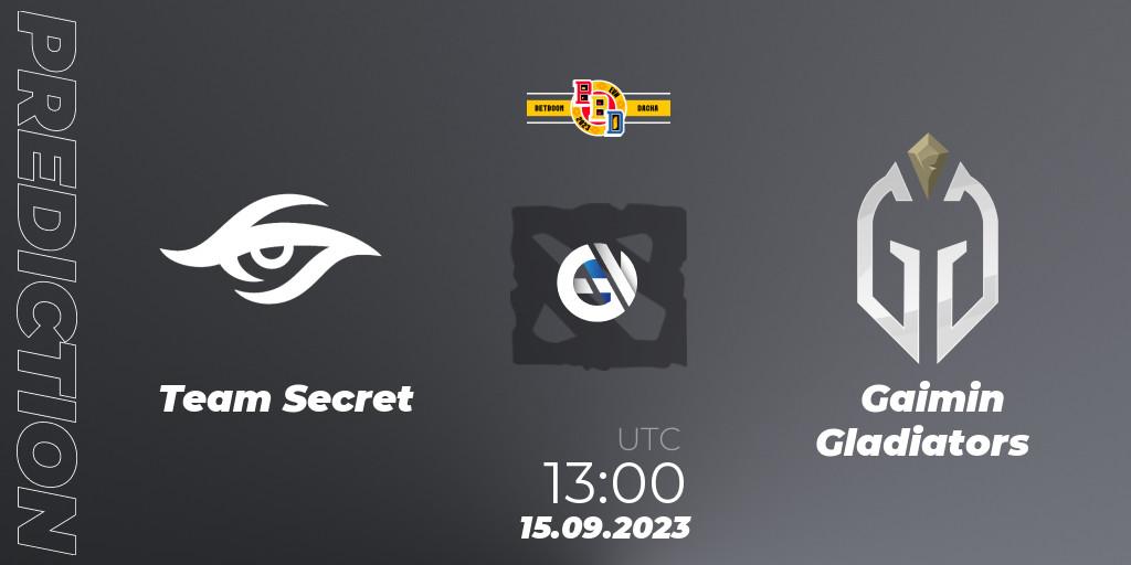 Pronósticos Team Secret - Gaimin Gladiators. 15.09.2023 at 11:56. BetBoom Dacha - Dota 2