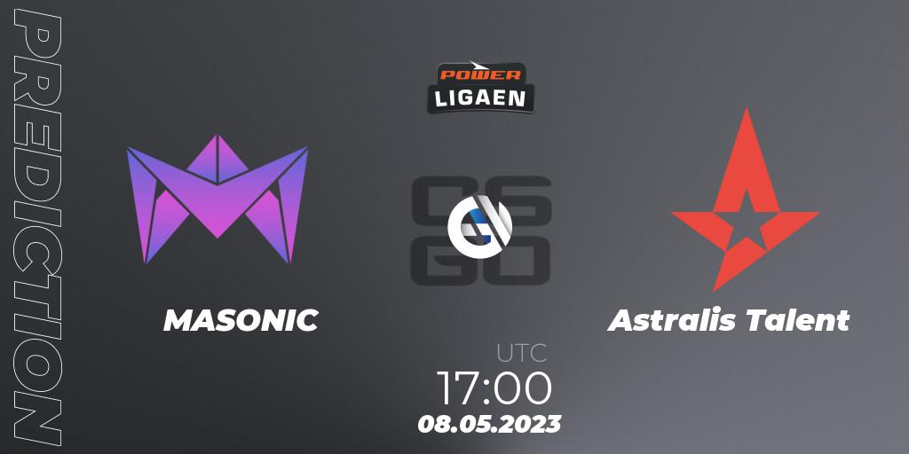 Pronósticos MASONIC - Astralis Talent. 08.05.2023 at 17:00. Dust2.dk Ligaen Season 23 - Counter-Strike (CS2)