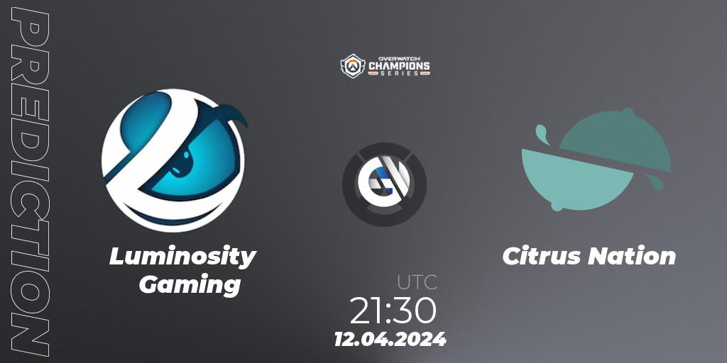 Pronósticos Luminosity Gaming - Citrus Nation. 12.04.2024 at 21:30. Overwatch Champions Series 2024 - North America Stage 2 Group Stage - Overwatch