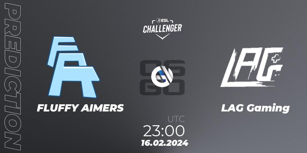 Pronósticos FLUFFY AIMERS - LAG Gaming. 16.02.2024 at 23:10. ESL Challenger #56: North American Open Qualifier - Counter-Strike (CS2)