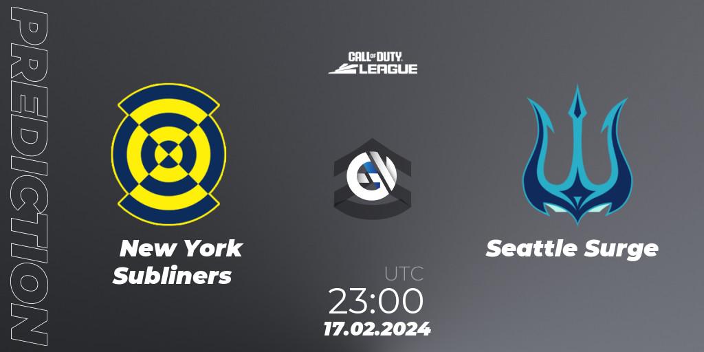 Pronósticos New York Subliners - Seattle Surge. 17.02.2024 at 23:00. Call of Duty League 2024: Stage 2 Major Qualifiers - Call of Duty